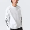 Tolles, kastenförmiges Langarmshirt mit Print – Weiß – Angry Panthers Tolles, kastenförmiges Langarmshirt mit Print – Weiß – Angry Panthers