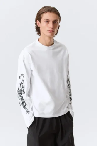Tolles, kastenförmiges Langarmshirt mit Print – Weiß – Angry Panthers