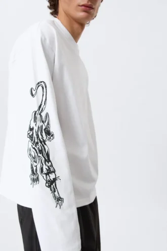 Tolles, kastenförmiges Langarmshirt mit Print – Weiß – Angry Panthers
