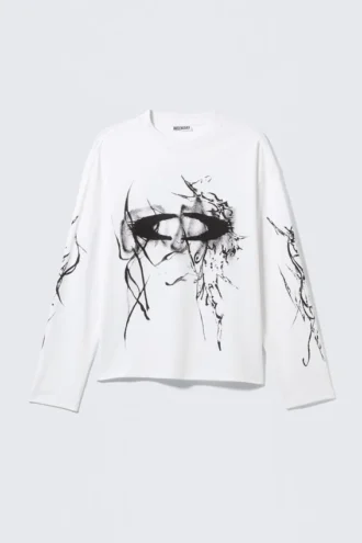 Tolles, kastenförmiges Langarmshirt mit Print – Weiß – Big Mess