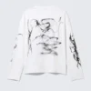 Tolles, kastenförmiges Langarmshirt mit Print – Weiß – Big Mess Tolles, kastenförmiges Langarmshirt mit Print – Weiß – Big Mess