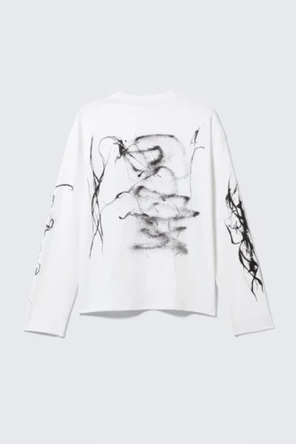 Tolles, kastenförmiges Langarmshirt mit Print – Weiß – Big Mess