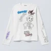 Tolles, kastenförmiges Langarmshirt mit Print – Weiß – Skeleton Dreams Tolles, kastenförmiges Langarmshirt mit Print – Weiß – Skeleton Dreams