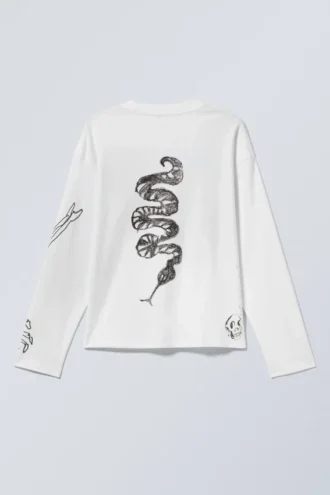 Tolles, kastenförmiges Langarmshirt mit Print – Weiß – Skeleton Dreams