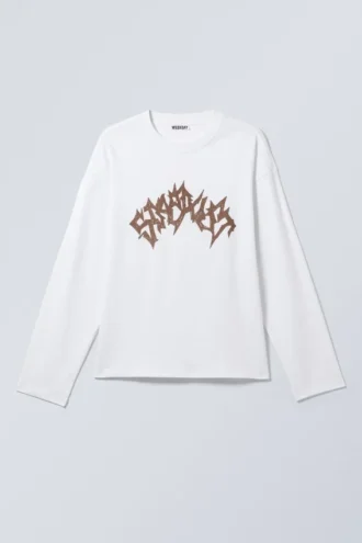 Tolles, kastenförmiges Langarmshirt mit Print – Weiß – Stardust