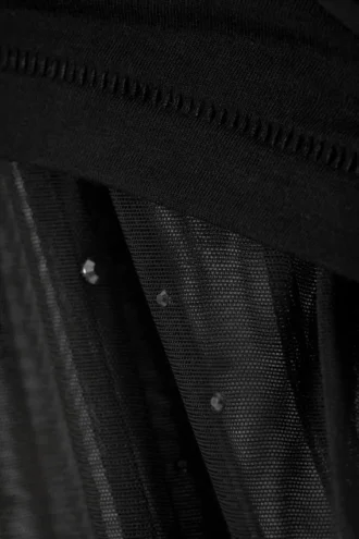 Top mit Mesh-Ärmeln und Strasssteinen – Schwarz