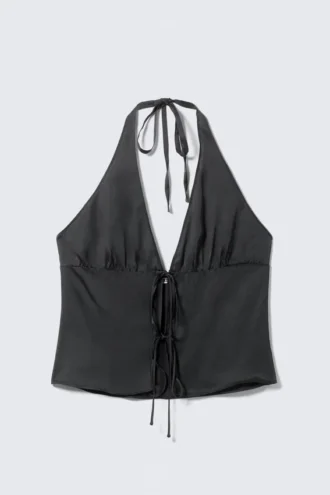 Top mit Neckholder und Bindeband vorne – Dunkelgrau