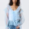 Transparente Bluse mit Rüschen und V-Ausschnitt – Hellblau Transparente Bluse mit Rüschen und V-Ausschnitt – Hellblau