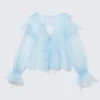 Transparente Bluse mit Rüschen und V-Ausschnitt – Hellblau Transparente Bluse mit Rüschen und V-Ausschnitt – Hellblau