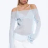 Transparente Bluse mit U-Boot-Ausschnitt und ausgestellten Ärmeln – Hellstaubblau Transparente Bluse mit U-Boot-Ausschnitt und ausgestellten Ärmeln – Hellstaubblau