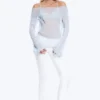 Transparente Bluse mit U-Boot-Ausschnitt und ausgestellten Ärmeln – Hellstaubblau Transparente Bluse mit U-Boot-Ausschnitt und ausgestellten Ärmeln – Hellstaubblau