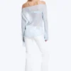 Transparente Bluse mit U-Boot-Ausschnitt und ausgestellten Ärmeln – Hellstaubblau Transparente Bluse mit U-Boot-Ausschnitt und ausgestellten Ärmeln – Hellstaubblau