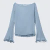 Transparente Bluse mit U-Boot-Ausschnitt und ausgestellten Ärmeln – Hellstaubblau Transparente Bluse mit U-Boot-Ausschnitt und ausgestellten Ärmeln – Hellstaubblau