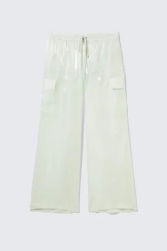Transparente Hose mit Kordelzug und weitem Bein – Hellminze