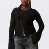 Transparente Strickjacke aus Leinenmischung – Schwarz Transparente Strickjacke aus Leinenmischung – Schwarz