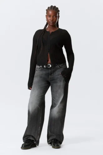 Transparente Strickjacke aus Leinenmischung – Schwarz Transparente Strickjacke aus Leinenmischung – Schwarz