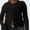 Transparente Strickjacke aus Leinenmischung – Schwarz Transparente Strickjacke aus Leinenmischung – Schwarz