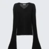Transparente Strickjacke aus Leinenmischung – Schwarz Transparente Strickjacke aus Leinenmischung – Schwarz