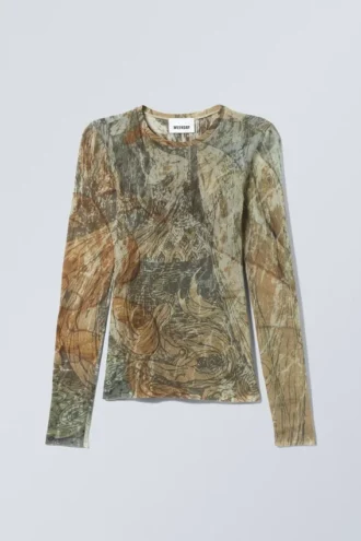 Transparentes, bedrucktes Langarmshirt – Abstract Fairytale
