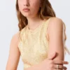 Transparentes, gestricktes Minikleid mit Pailletten – Goldbeige Transparentes, gestricktes Minikleid mit Pailletten – Goldbeige