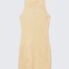 Transparentes, gestricktes Minikleid mit Pailletten – Goldbeige Transparentes, gestricktes Minikleid mit Pailletten – Goldbeige