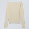 Transparentes Langarm-Shirt mit U-Boot-Ausschnitt – Hellbeige Transparentes Langarm-Shirt mit U-Boot-Ausschnitt – Hellbeige