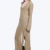 Transparentes, langärmeliges Maxikleid mit V-Ausschnitt – Beige Transparentes, langärmeliges Maxikleid mit V-Ausschnitt – Beige