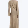 Transparentes, langärmeliges Maxikleid mit V-Ausschnitt – Beige Transparentes, langärmeliges Maxikleid mit V-Ausschnitt – Beige