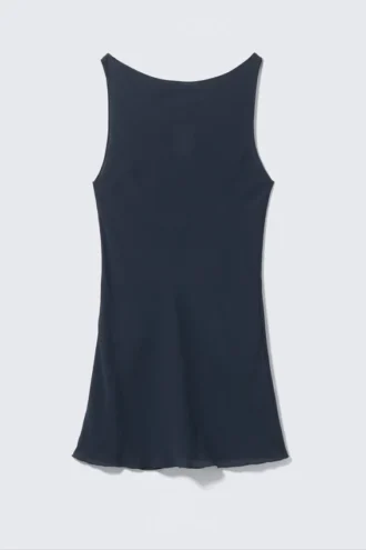Transparentes, ärmelloses Mini-Kleid mit U-Boot-Ausschnitt – Dunkelblau