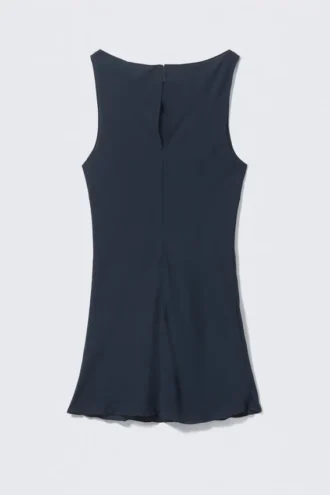 Transparentes, ärmelloses Mini-Kleid mit U-Boot-Ausschnitt – Dunkelblau