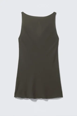 Transparentes, ärmelloses Mini-Kleid mit U-Boot-Ausschnitt – Dunkelgrau