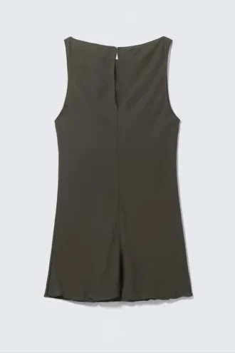 Transparentes, ärmelloses Mini-Kleid mit U-Boot-Ausschnitt – Dunkelgrau