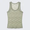 Transparentes, ärmelloses Spitzen-Tanktop – Khaki-Grün Transparentes, ärmelloses Spitzen-Tanktop – Khaki-Grün