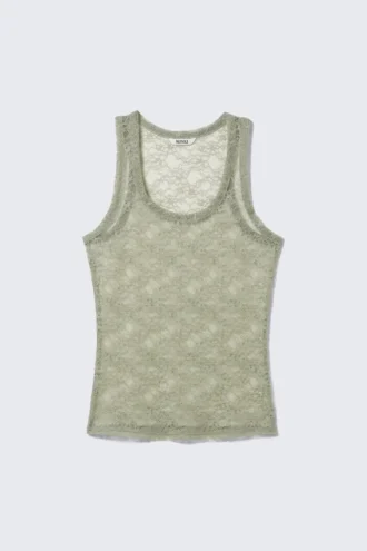 Transparentes, ärmelloses Spitzen-Tanktop – Khaki-Grün
