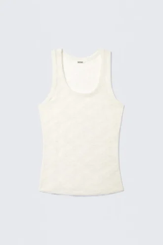 Transparentes, ärmelloses Spitzen-Tanktop – Off-White