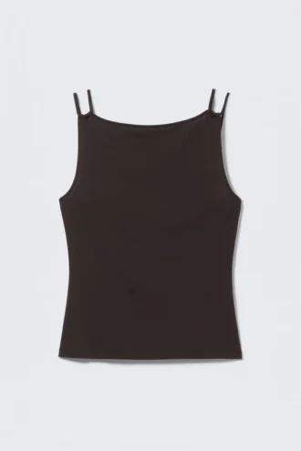 Träger-Jersey-Tanktop mit U-Boot-Ausschnitt – Dunkelbraun