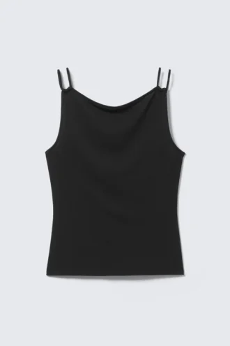 Träger-Jersey-Tanktop mit U-Boot-Ausschnitt – Schwarz