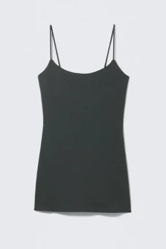 Träger-Mini-Slip-Kleid – Schwarz