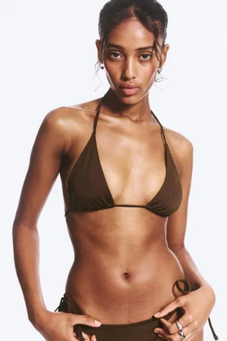 Triangel-Bikini-Oberteil mit Trägern – Dunkelbraun