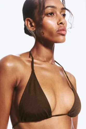 Triangel-Bikini-Oberteil mit Trägern – Dunkelbraun