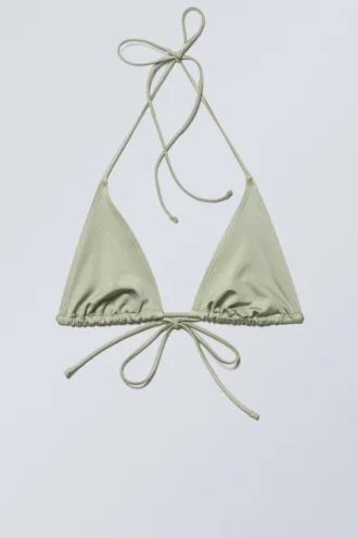 Triangel-Bikini-Oberteil mit Trägern – Hellgrün schimmernd