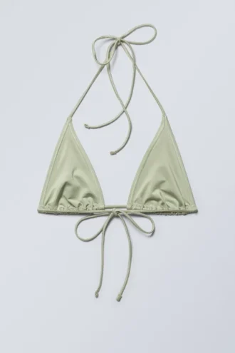 Triangel-Bikini-Oberteil mit Trägern – Hellgrün schimmernd