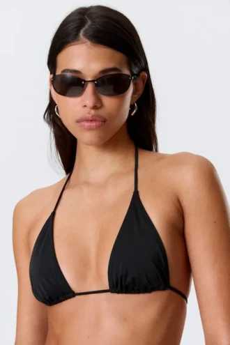 Triangel-Bikini-Oberteil mit Trägern – Schwarz