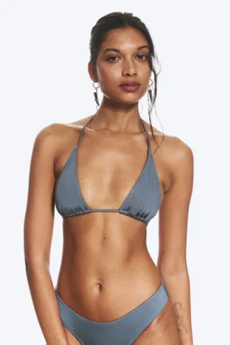 Triangel-Bikini-Oberteil mit Trägern – Staubiges Mittelblau