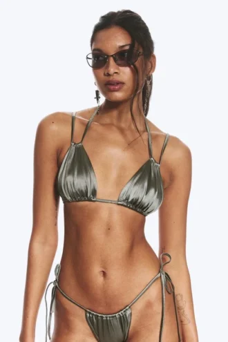 Triangel-Bikini-Oberteil – Staubgrau