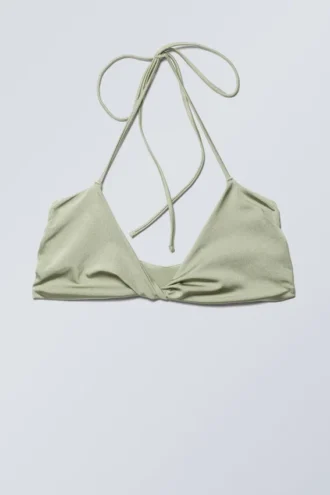 Turn Halter-Bikini-Oberteil – Hellstaubiges Khaki