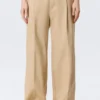 Twill-Hose mit niedriger Leibhöhe und gefaltetem Bund – Beige Twill-Hose mit niedriger Leibhöhe und gefaltetem Bund – Beige