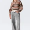 Twill-Hose mit niedriger Leibhöhe und gefaltetem Bund – Grau Twill-Hose mit niedriger Leibhöhe und gefaltetem Bund – Grau