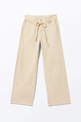 Twill-Hose mit niedriger Taille und lockerer Passform – Hellbeige