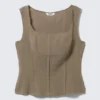 Twill-Korsett-Oberteil mit quadratischem Ausschnitt – Dark Mole Twill-Korsett-Oberteil mit quadratischem Ausschnitt – Dark Mole